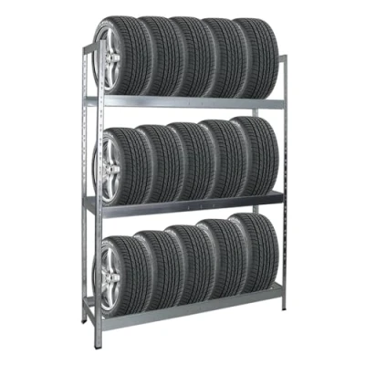 Abbildung von PROREGAL Reifenregal Tiger XL HxBxT 200x150x45 cm 300kg Fachlast bis zu 18 Reifen (205/55 R16) Verzinkt Werkstattregal, Lagerregal, Kellerregal
