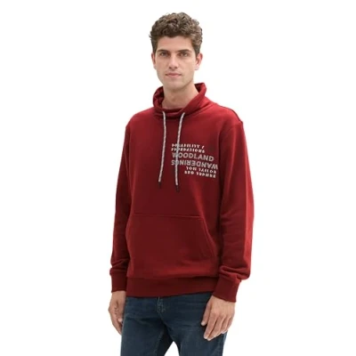 Abbildung von TOM Tailor Snood MIT Textprint Kapuzenpullover, Herren, Größe: XXL, Burgundy dark red