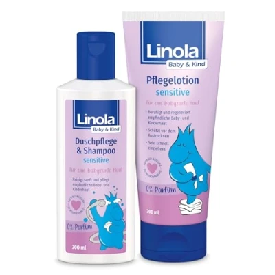 Abbildung von Linola Baby &amp; Kind Duschpflege Shampoo sensitive und Pflegelotion 2 x 200 ml für sensible Kinderhaut