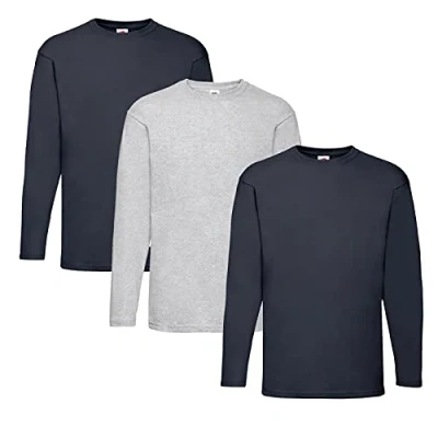 Abbildung von Fruit of the Loom Valueweight Langarm T Shirt für Herren, 2 dunkelblau + 1 grau Hlkauf Notizblock, L