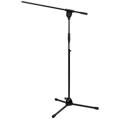 Abbildung von MONACOR MS 90/SW Mikrofon Bodenstativ, Mikrofonständer mit längenverstellbarem, schwenkbarem Ausleger und trittschallgedämpften Klappfüßen, Gewinde 9 mm (3/8&quot;), in Schwarz