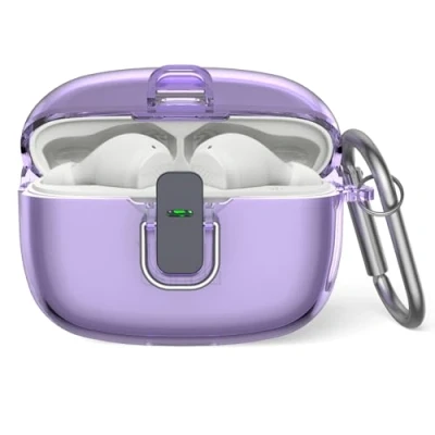 Abbildung von Schutzhülle für JBL Vibe Beam, MOWYEOK transparentes TPU Sicherheitsschloss Gehäuse, Anwendbar auf die Beam/JBL Wave 200TWS Ohrhörer, mit Karabiner（Transparentes Lila）