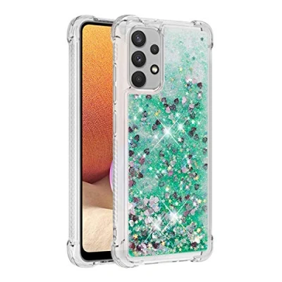 Abbildung von KBIKO zxl Kompatibel mit Glitzer Hülle für Samsung Galaxy A32 4G Handyhülle TPU Silikon Cover Erhöhte Kanten Flüssigkeit Treibsand Schutzhülle 4G.Green YBL
