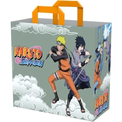 Abbildung von Konix Naruto Shippuden Einkaufstasche 40 x 45 20 cm Recyceltes Material Weiß und Sasuke Motiv Grau