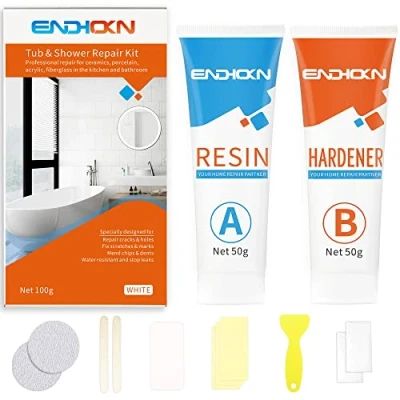 Abbildung von Badewannen Reparaturset Weiß, Endhokn Emaille, Porzellan, Acryl, für Keramikwaschbecken, Keramik, Toilette, Dusche, Tablett, Chip Reparatur von Rissen, Löchern