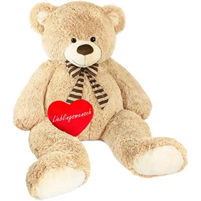 Abbildung von BRUBAKER Kuscheltier Riesen XXL Teddybär (150 cm) Lieblingsmensch Herz (1 St., mit gestreifter Schleife), großer Teddy Bär, Stofftier Plüschtier riesig