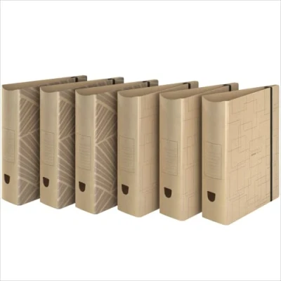 Abbildung von ACROPAQ 6 x ECO Ringordner A4 mit Gummibandverschluss Aus recyceltem Material, 2 Ringen, coole Motive im natürlichen Look, 8 cm Rückenbreite Aktenordner, Ringbuch, Ordner Braun