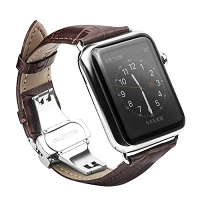Abbildung von CoverKingz Leder Armband kompatibel mit Apple Watch 42/44/45/49mm Lederarmband für Series Ultra 2/Ultra/10/9/8/7/6/SE/5/4/3 Ersatzarmband Faltschließe Dunkelbraun