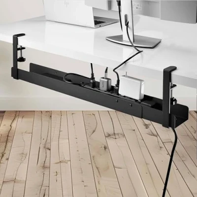 Abbildung von StarTech.com Under Desk Cable Management Tray, Length Adjustable, Clamp On Installation, No Drilling Required, Black