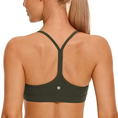 Abbildung von CRZ Yoga Damen Butterluxe Racerback Sport BH Gepolstert Ohne Bügel Y Rücken Sommer Atmungsaktiv Spaghetti Top Olivgrün L
