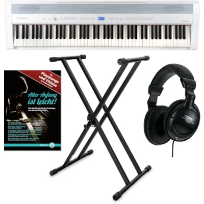 Abbildung von Steinmayer P 60 WM Stagepiano Stage Set (88 Tasten, Hammermechanik, Anschlagdynamik, 128 fach polyphon, 14 Sounds, inkl. X Keyboardständer, Kopfhörer, Notenhalter, Netzteil &amp; Noten) Weiß