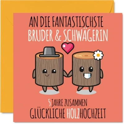 Abbildung von Stuff4 5. Hochzeitstag Karte Liebe 5 Jahre Zusammen Holz Hochzeit Jahrestag Geschenke für Bruder Schwägerin vom Schwager Schwester, 145mm Glückwunschkarten
