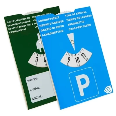 Abbildung von Parkscheibe für E Auto, 2 Stück, 2in1 mit Ladedauer, aus Papier, Parkuhr Ladesäule, Auto und Plug In Hybrid, Parking Disc Blue, Parkscheiben, Parkkarte, blaue Papier Park Scheibe Karte