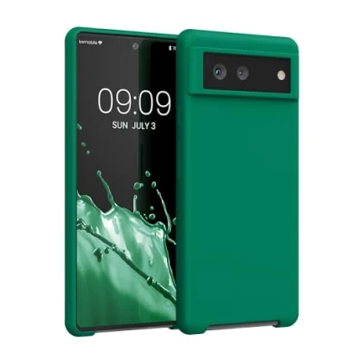 Abbildung von kwmobile Hülle kompatibel mit Google Pixel 6 Silikon Handy Case Handyhülle weiche Oberfläche kabelloses Laden Smaragdgrün