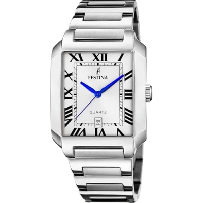 Abbildung von Festina Quarzuhr Herrenuhr Edelstahl silber, (Analoguhr), Herren Armbanduhr eckig, rechteckig, Edelstahlarmband Fashion