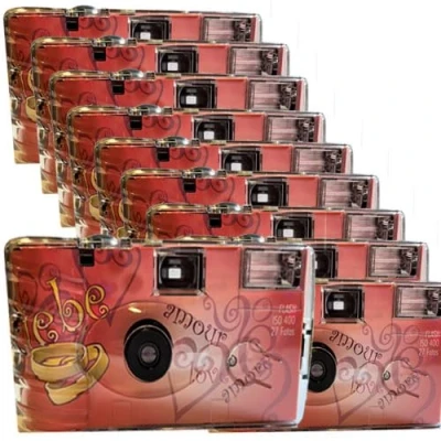 Abbildung von 10X 1A PHOTO PORST Einwegkamera Edition Amore &amp; Liebe mit Herzen, Blitz, Batterien und Film (10er Pack, je 27 Aufnahmen)