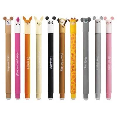 Abbildung von Eberhard Faber Animal Erase It Gelschreiber 10er Set Affe, Einhorn, Fuchs, Lama, Panda, Faultier, Giraffe, Koala, Maus und Schwein