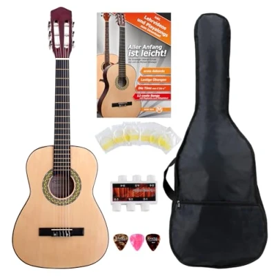 Abbildung von Classic Cantabile Acoustic Series AS 851 L Klassikgitarre 1/2 für Linkshänder Starter SET (Konzertgitarre, Bag/Tasche, Schule, Plektren, Saiten, Stimmpfeife) natur