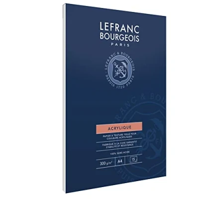 Abbildung von Lefranc &amp; Bourgeois 300687 Acrylpapier Block, mit Papier in Leinwandtextur für Acrylfarben, 300g/m², 100% säurefrei, alterungsbeständig, 15 Blatt, A4