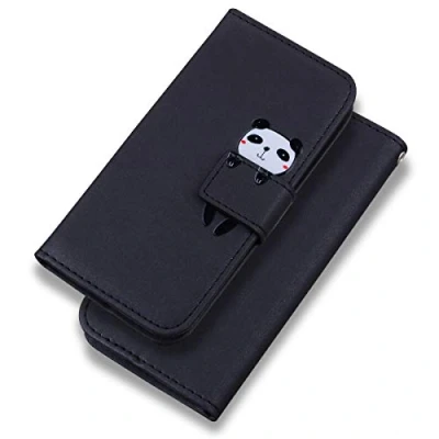 Abbildung von Bartern Handyhülle für iPhone XR,iPhone XR Hülle,Karikatur Panda PU Leder Klappbar Wallet Schutzhülle Tasche Klapphülle mit Magnetisch Kartenfach Standfunktion,Schwarz