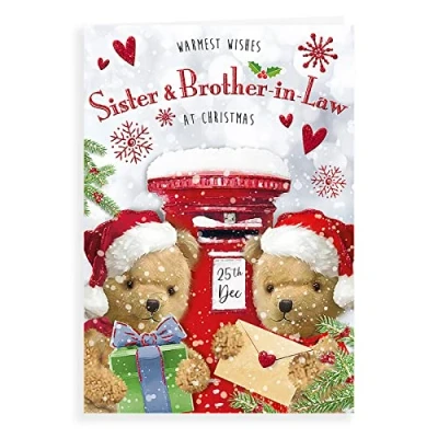 Abbildung von Piccadilly Greetings Regal Publishing C85573 Weihnachtskarte mit Figuren, Schwester &amp; Schwager, Grau, Rot, Braun, Weiß, 22,9 x 15,2 cm