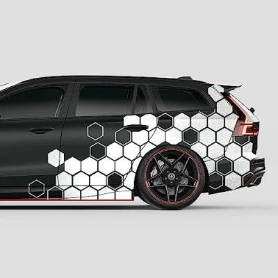 Abbildung von Finest Folia 2er Set XXL Auto Aufkleber je 200x60cm Motorrad Bus Sticker Kfz Zubehör Waben Tuning Dekor Linien Design Folie KX078 (03 Silber)
