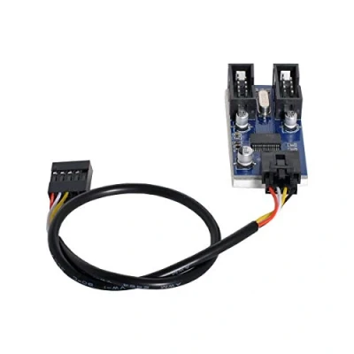 Abbildung von cablecc Motherboard 9 poliger USB 2.0 Header 1 bis 2 Buchse Verlängerungskabel HUB Anschluss Adapter Port Multilier