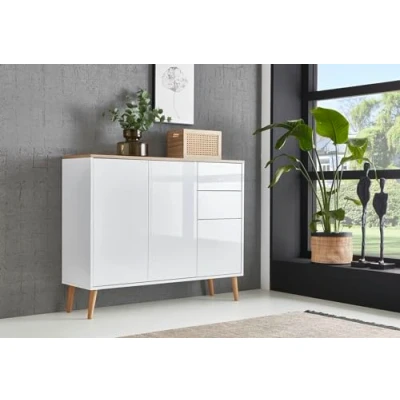 Abbildung von BMG Möbel Kommode Mailand (Schubladenkommode Sideboard Anrichte, mit Massivholzfuß), Push to open Funktion
