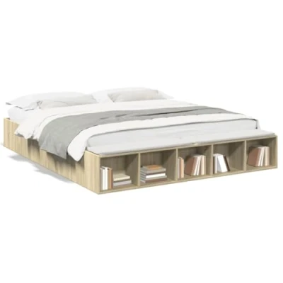 Abbildung von vidaXL Bettgestell, Bettrahmen mit Lattenrost, Schlafzimmerbett Bett Stauraum, Doppelbett für Schlafzimmer, Sonoma Eiche 180x200cm Holzwerkstoff