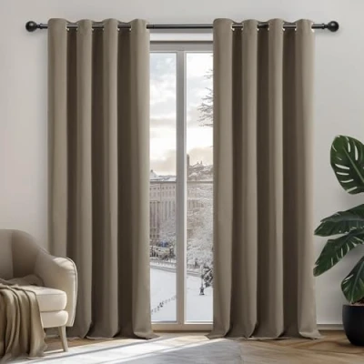 Abbildung von Deconovo Blickdicht Gardinen mit Ösen für Schlafzimmer Thermogardinen Vorhang Blickdicht, 183x132cm(HöhexBreite), Taupe, 2er Set