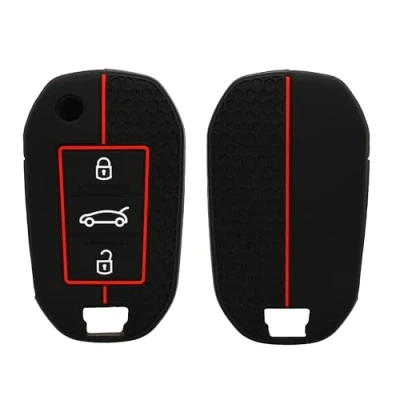 Abbildung von kwmobile Autoschlüssel Schutzhülle kompatibel mit Peugeot Citroen 3 Tasten Smartkey (nur Keyless Go) Hülle Schlüsselhülle aus Silikon in Schwarz Rot