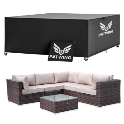Abbildung von PATWING Gartenmöbel Abdeckung,600D Oxford Gewebe Abdeckhauben für Möbelsets,asserdicht,Winddicht,UV Beständiges Abdeckung Winterfest Sitzgruppe Gartentisc (170*94*70cm)