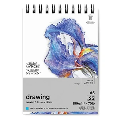 Abbildung von Winsor &amp; Newton 6691005 Zeichenpapier im Spiralblock 25 Blatt DIN A5, 150g/m², mittlere Körnung, natürliches Weiß, säurefrei, Alterungsbeständig, Ideal für Bleistift, Buntstift, Pastell und Kohle