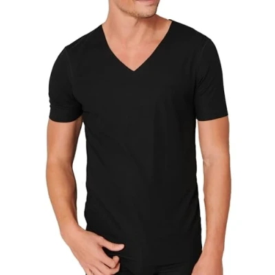 Abbildung von Schiesser Herren Laser Cut V neck Unterhemd Unterw sche, Schwarz, XXL EU