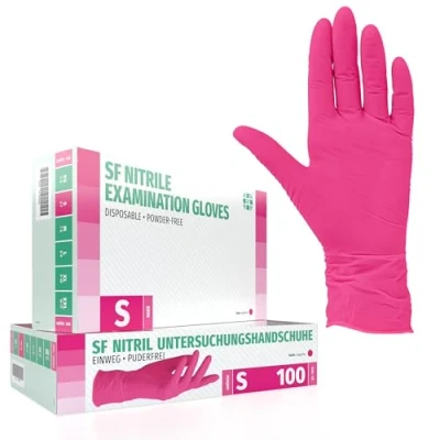 Abbildung von SF Nitril Einweghandschuhe S Magenta, 100 Stück/Box, Nitrilhandschuhe, dehnbare Einmalhandschuhe aus Nitril, puderfrei, latexfrei, Rissfest, Gummihandschuhe