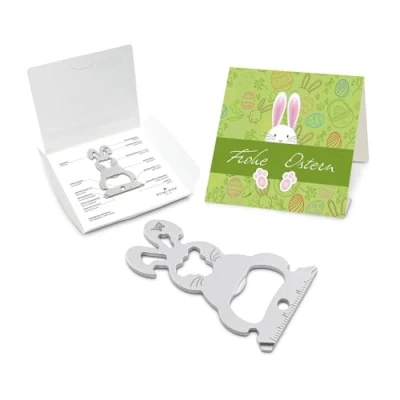 Abbildung von Geschenkartikel: ROMINOX Key Tool // Bunny Frohe Ostern Hase, 16 Funktionen, Keytool Schlüsselanhänger, Einkaufswagenlöser, Edelstahl Multitool + Funktionsbeschreibung, Multifunktionswerkzeug