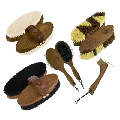 Abbildung von Equimour Starter SET Pferdebürste Holzbürste Fellpflege Pferde Zubehör Putzzeug für Pferdepflege
