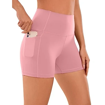 Abbildung von CRZ Yoga Naked Feeling Damen Kurze Leggings High Waist Radlerhose Fitness Sporthose mit Taschen 10cm Das Herzschlagpulver 38