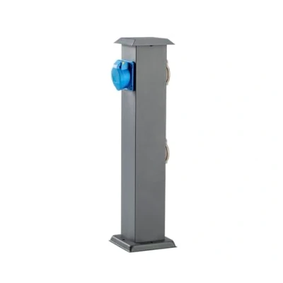 Abbildung von Garten Steckdosensäule aus Edelstahl, Outdoor, IP44, mit 2 Steckdosen und 1 CEE Steckdose 16A, Farbe: Anthrazit,(Anthrazit, Höhe 50 cm)
