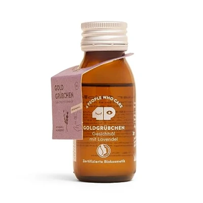 Abbildung von 4peoplewhocare Gesichtsöl Bio &quot;Goldgrübchen&quot; Wohltuender Lavendel Duft 100% Vegan Naturkosmetik Gesicht Pflegeöl Feuchtigkeitspflege für normale und trockene Haut (50ml)