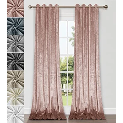 Abbildung von Home Direct Vorhänge, Gardinen aus zerknittertem Samt, Vorhang mit Ösen, ungefüttert, 2 x 240cm 140cm(LxB), 1 Paar Rosa