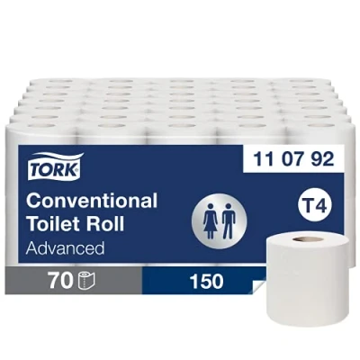 Abbildung von Tork weiches Kleinrollen Toilettenpapier Weiß T4, Advanced, 3 lagig, 70 x 150 Blätter, 110792