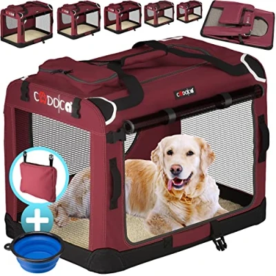 Abbildung von CADOCA® Hundebox Hundetransportbox faltbar robust L 70x52x50cm atmungsaktiv Transporttasche Haustiertransportbox Hundetragetasche Dunkelrot