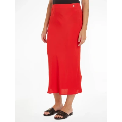 Abbildung von Tommy Hilfiger Midirock &quot;VISCOSE CREPE LONG SKIRT&quot;, Webrock mit Metalllabel