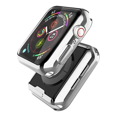 Abbildung von Misxi 2 Stück für Apple Watch Series SE (2024) / SE/Series 6 Serie 5 4 Hülle Mit Displayschutz 40mm, Rundum Schutzhülle HD Ultradünne Schutz Case iWatch, 1 Transparente + Silber