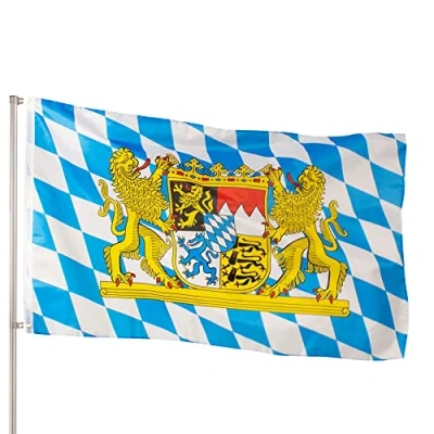Abbildung von PHENO FLAGS Flagge Premium Bayern 90 x 150 cm Bayrische Fahne (Hissflagge für Fahnenmast), Inkl. 2 Messing Ösen