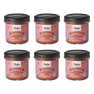 Abbildung von NABIO Protein Aufstrich Karatekidney Paprika Kidneybohne Chili I auf Basis von Bohnen angenehm cremig (6 x 140g)