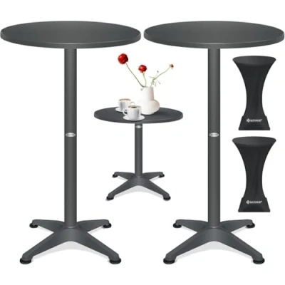 Abbildung von KESSER® 2in1 Stehtisch Bistrotisch 2er Set Aluminium Edelstahlplatte höhenverstellbar 70cm / 115cm Partytisch Tisch Ø 80cm Rund In &amp; Outdoor Empfangstisch Inkl. Husse Anthrazit
