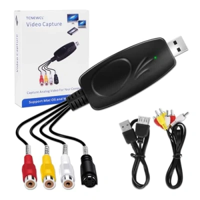Abbildung von TCNEWCL RCA zu USB 2.0 Video Grabber, Audio Konverter Transmits Hi8 VCR VHS DVD to Digital Capture für Windows 7 8 10 /XP/Vista/Mac OS