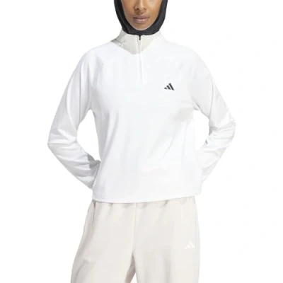 Abbildung von adidas Performance Train Essentials Minimal Branding 1/4 ZIP Cover UP Langarmshirt, Damen, Größe: Large, White